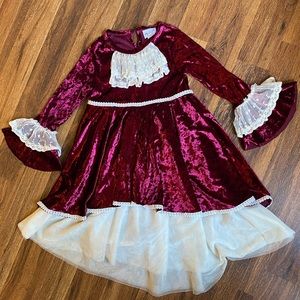 Frilly Frocks Girls Burgundy/Ivory lace size 7 Christmas dress